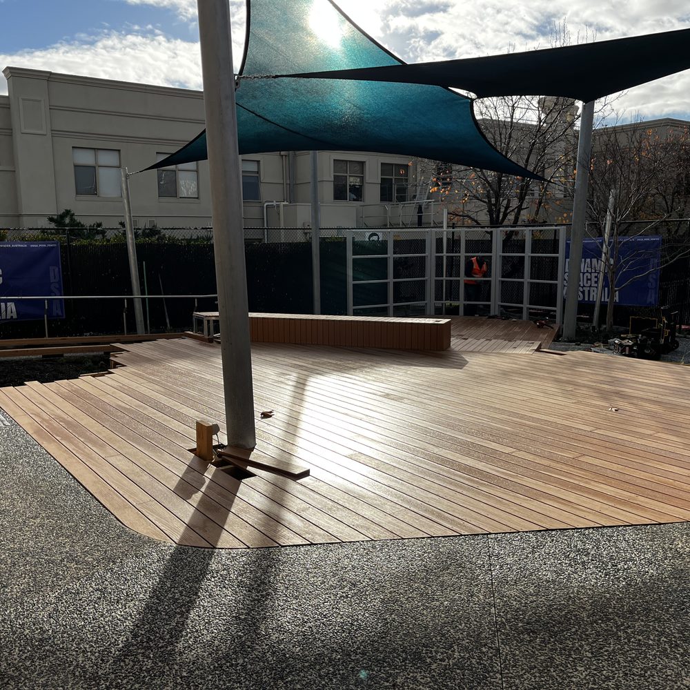 Dynamic Spaces Australia timber deck and shade sail installation